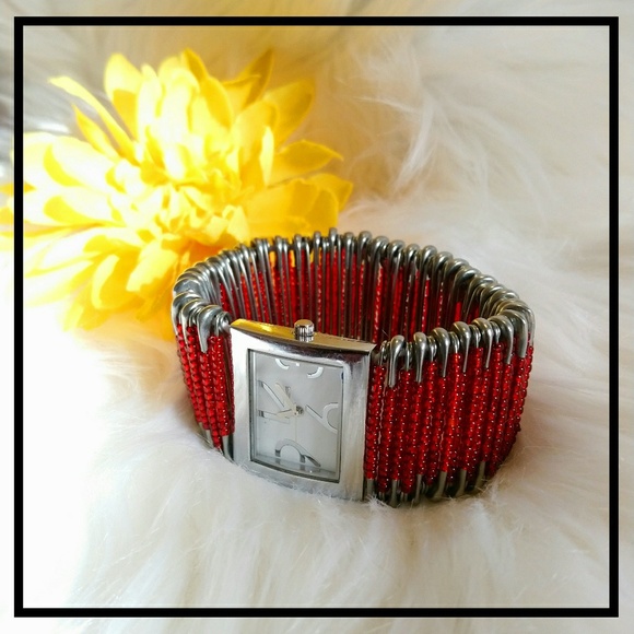 Beautiful Bright Red Seed Beaded Safty Pen Watch - Picture 1 of 5